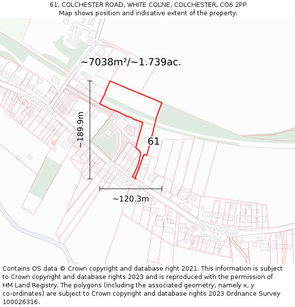 61, COLCHESTER ROAD, WHITE COLNE, COLCHESTER, CO6 2PP: Plot and title map