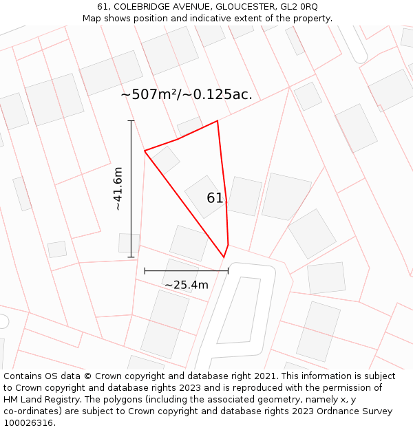 61, COLEBRIDGE AVENUE, GLOUCESTER, GL2 0RQ: Plot and title map