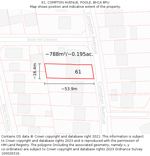 61, COMPTON AVENUE, POOLE, BH14 8PU: Plot and title map