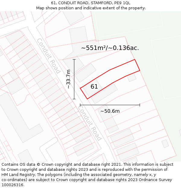 61, CONDUIT ROAD, STAMFORD, PE9 1QL: Plot and title map