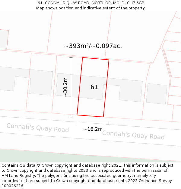 61, CONNAHS QUAY ROAD, NORTHOP, MOLD, CH7 6GP: Plot and title map