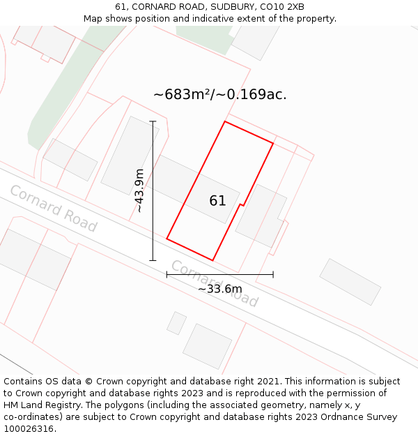 61, CORNARD ROAD, SUDBURY, CO10 2XB: Plot and title map