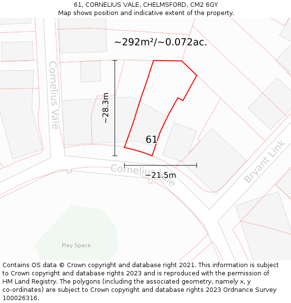 61, CORNELIUS VALE, CHELMSFORD, CM2 6GY: Plot and title map