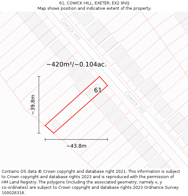 61, COWICK HILL, EXETER, EX2 9NQ: Plot and title map