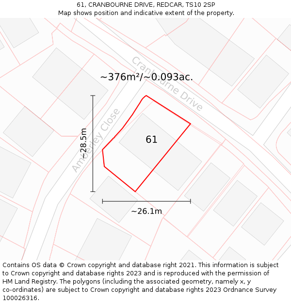 61, CRANBOURNE DRIVE, REDCAR, TS10 2SP: Plot and title map