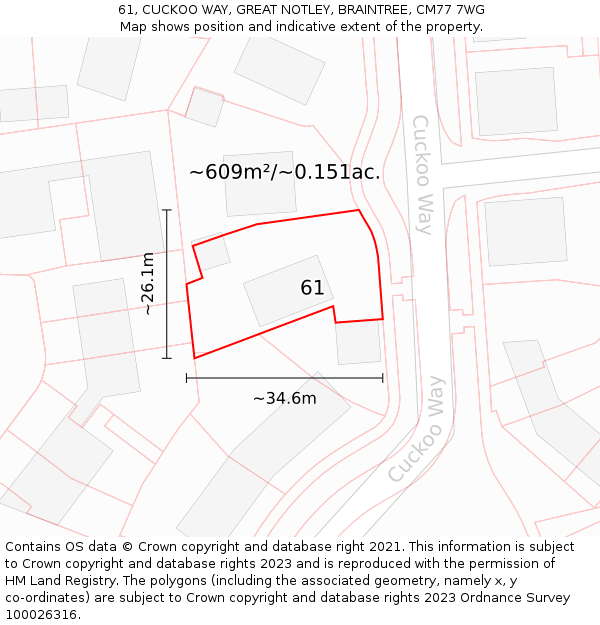 61, CUCKOO WAY, GREAT NOTLEY, BRAINTREE, CM77 7WG: Plot and title map