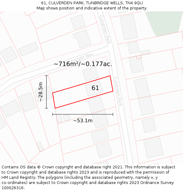 61, CULVERDEN PARK, TUNBRIDGE WELLS, TN4 9QU: Plot and title map