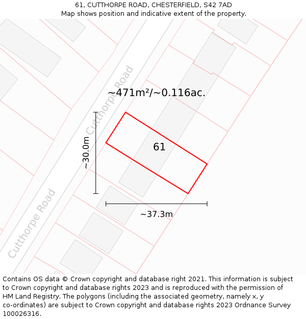 61, CUTTHORPE ROAD, CHESTERFIELD, S42 7AD: Plot and title map