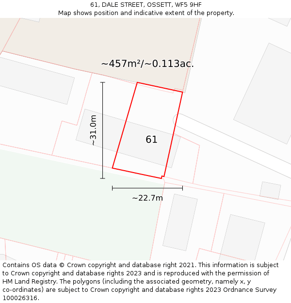 61, DALE STREET, OSSETT, WF5 9HF: Plot and title map