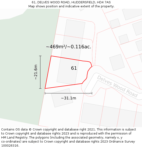 61, DELVES WOOD ROAD, HUDDERSFIELD, HD4 7AS: Plot and title map