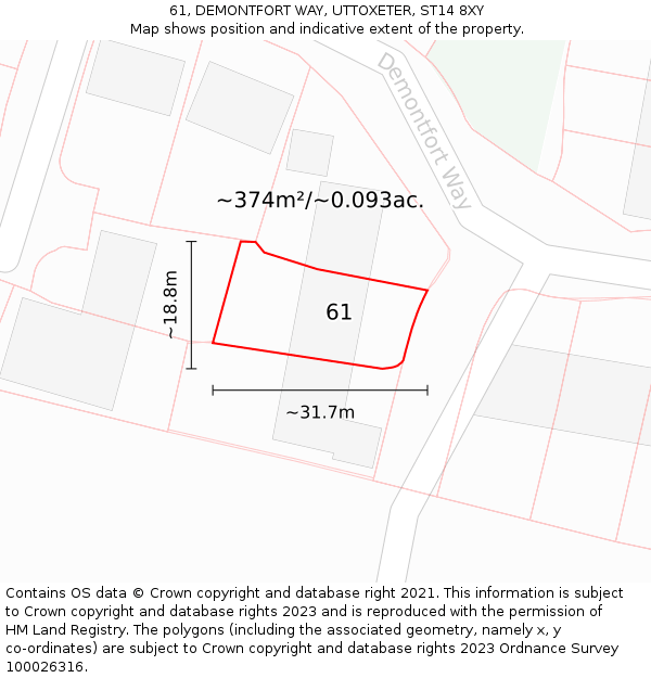 61, DEMONTFORT WAY, UTTOXETER, ST14 8XY: Plot and title map