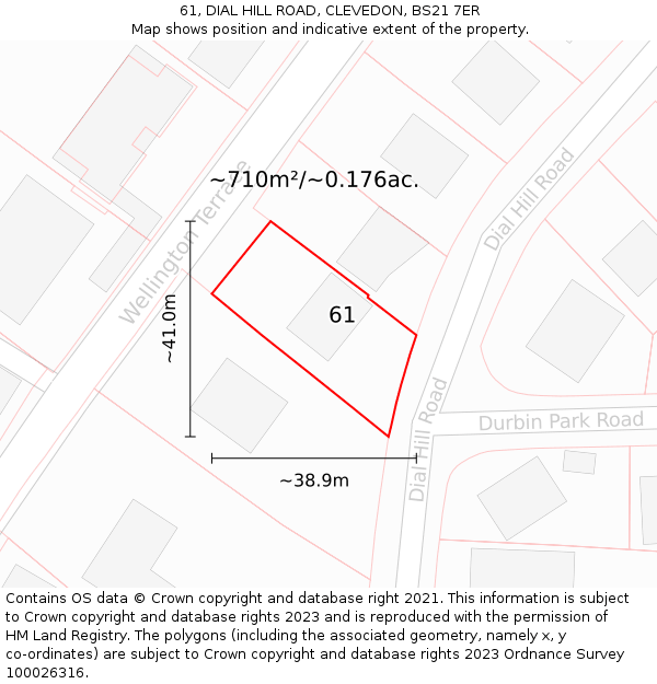 61, DIAL HILL ROAD, CLEVEDON, BS21 7ER: Plot and title map