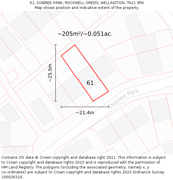 61, DOBREE PARK, ROCKWELL GREEN, WELLINGTON, TA21 9RX: Plot and title map