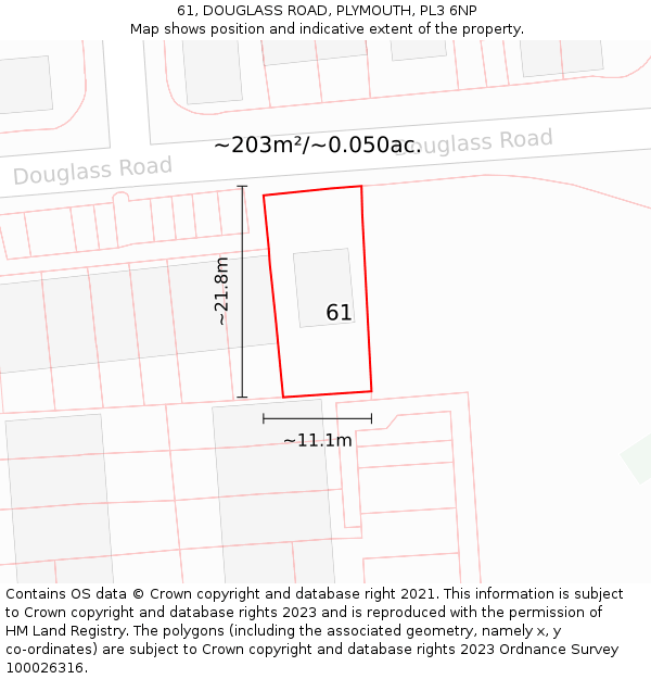 61, DOUGLASS ROAD, PLYMOUTH, PL3 6NP: Plot and title map