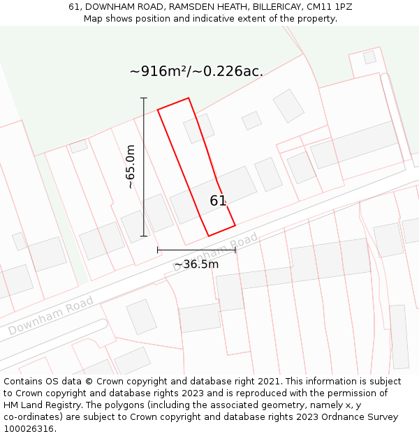 61, DOWNHAM ROAD, RAMSDEN HEATH, BILLERICAY, CM11 1PZ: Plot and title map