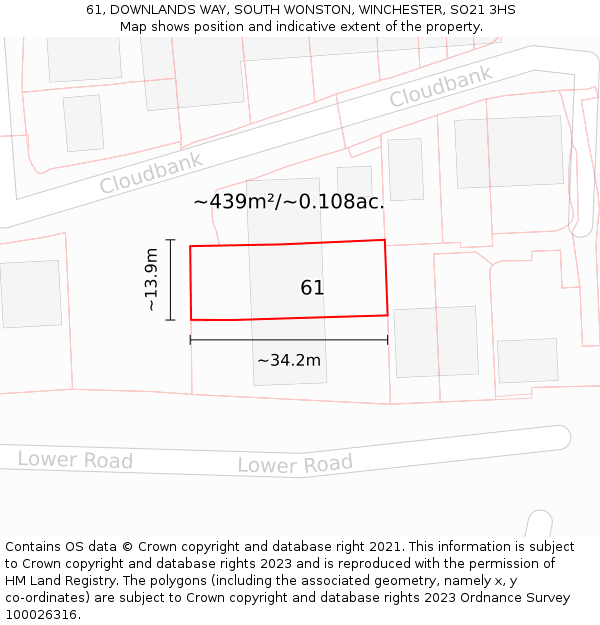 61, DOWNLANDS WAY, SOUTH WONSTON, WINCHESTER, SO21 3HS: Plot and title map