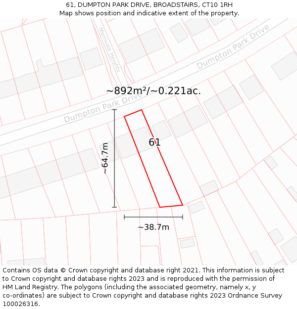 61, DUMPTON PARK DRIVE, BROADSTAIRS, CT10 1RH: Plot and title map