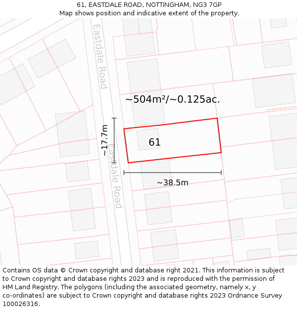 61, EASTDALE ROAD, NOTTINGHAM, NG3 7GP: Plot and title map