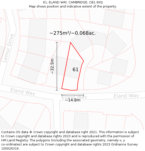 61, ELAND WAY, CAMBRIDGE, CB1 9XQ: Plot and title map