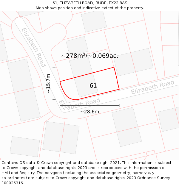 61, ELIZABETH ROAD, BUDE, EX23 8AS: Plot and title map