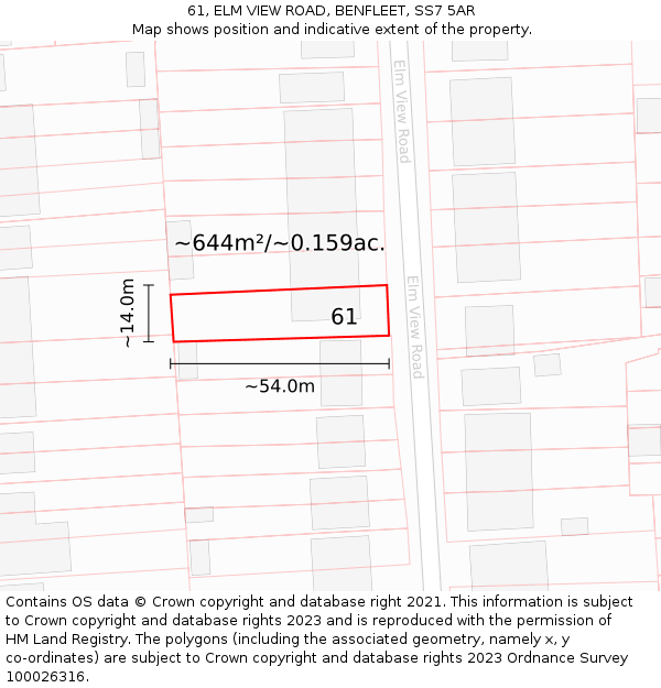 61, ELM VIEW ROAD, BENFLEET, SS7 5AR: Plot and title map