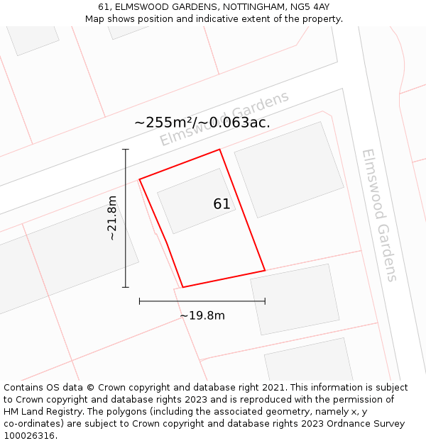 61, ELMSWOOD GARDENS, NOTTINGHAM, NG5 4AY: Plot and title map
