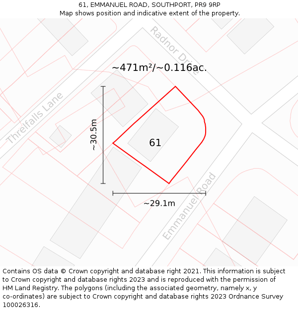 61, EMMANUEL ROAD, SOUTHPORT, PR9 9RP: Plot and title map