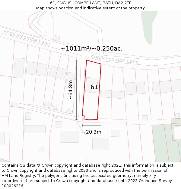 61, ENGLISHCOMBE LANE, BATH, BA2 2EE: Plot and title map