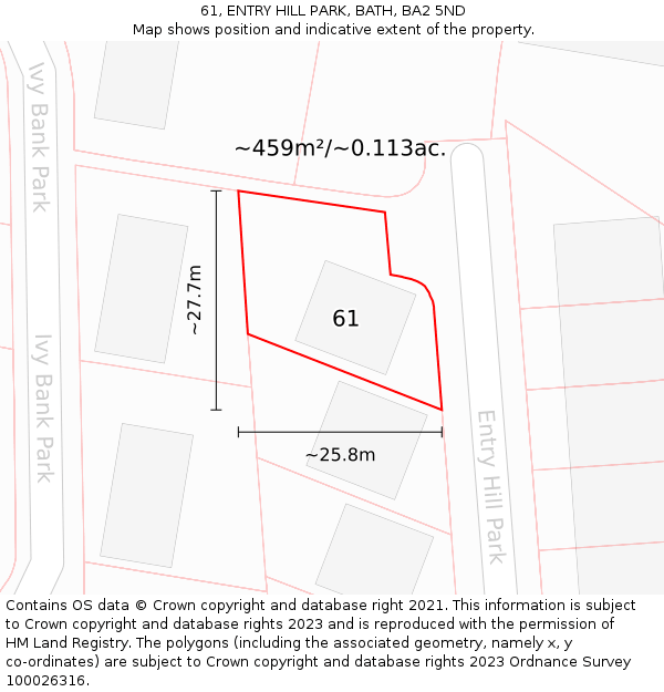 61, ENTRY HILL PARK, BATH, BA2 5ND: Plot and title map