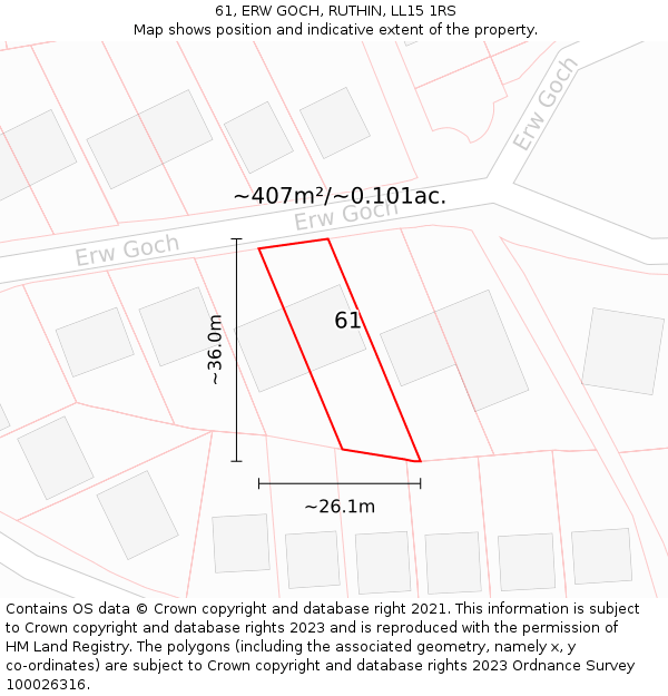 61, ERW GOCH, RUTHIN, LL15 1RS: Plot and title map