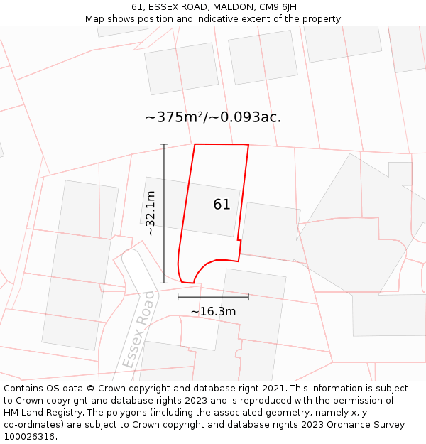 61, ESSEX ROAD, MALDON, CM9 6JH: Plot and title map