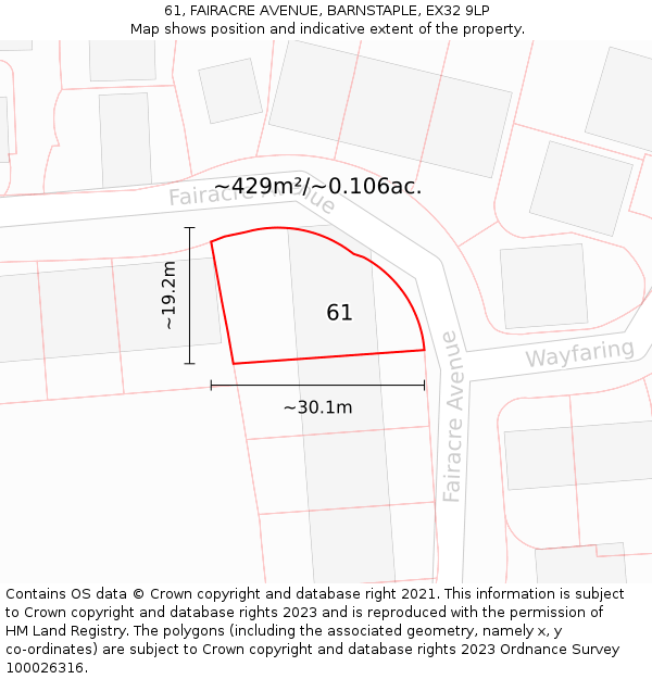 61, FAIRACRE AVENUE, BARNSTAPLE, EX32 9LP: Plot and title map