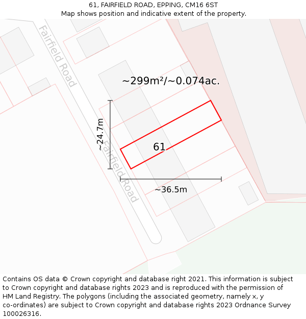 61, FAIRFIELD ROAD, EPPING, CM16 6ST: Plot and title map