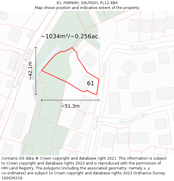 61, FAIRWAY, SALTASH, PL12 4BA: Plot and title map