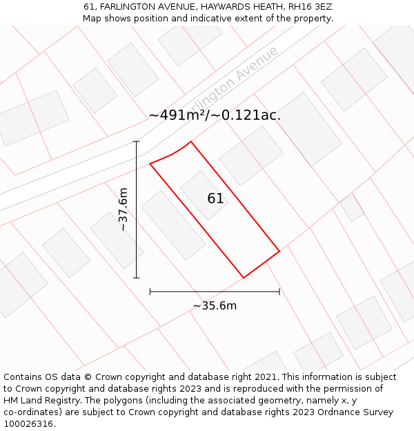 61, FARLINGTON AVENUE, HAYWARDS HEATH, RH16 3EZ: Plot and title map