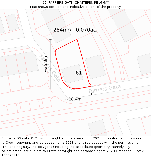 61, FARRIERS GATE, CHATTERIS, PE16 6AY: Plot and title map