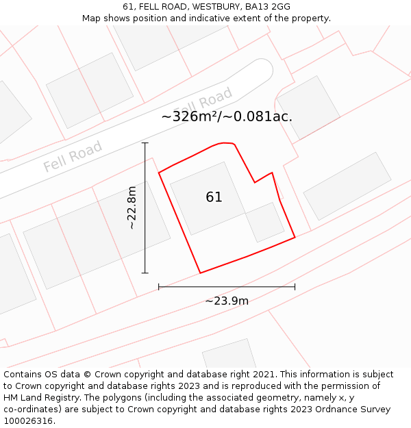 61, FELL ROAD, WESTBURY, BA13 2GG: Plot and title map