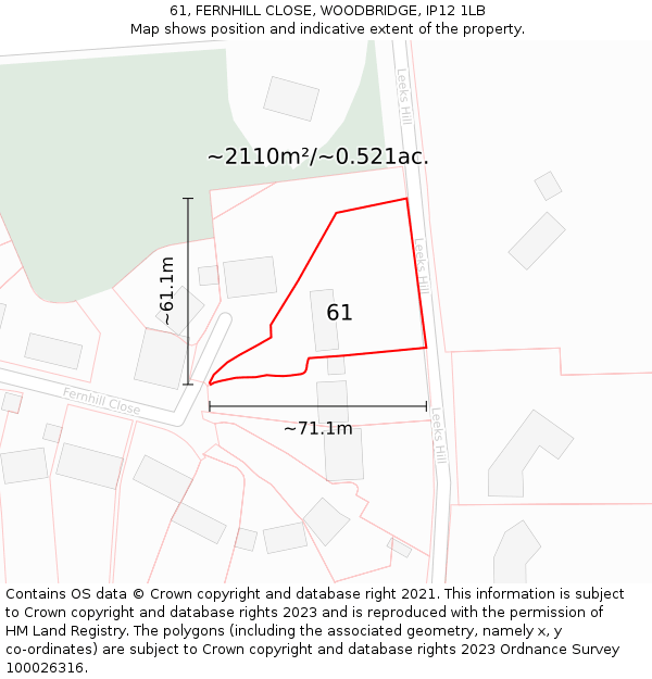 61, FERNHILL CLOSE, WOODBRIDGE, IP12 1LB: Plot and title map