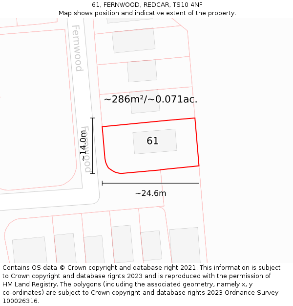 61, FERNWOOD, REDCAR, TS10 4NF: Plot and title map