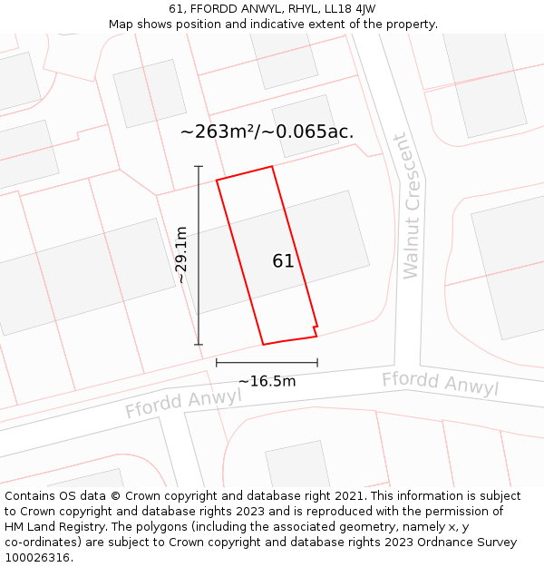 61, FFORDD ANWYL, RHYL, LL18 4JW: Plot and title map