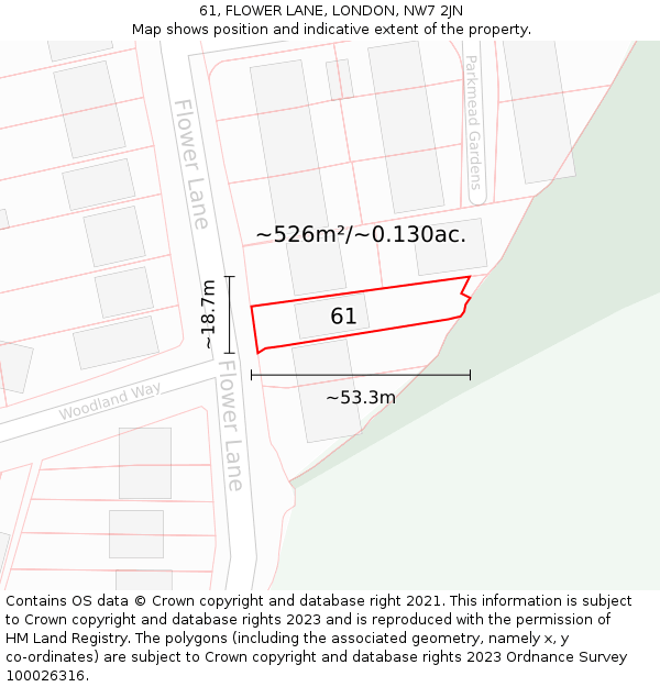 61, FLOWER LANE, LONDON, NW7 2JN: Plot and title map