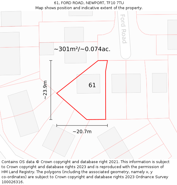 61, FORD ROAD, NEWPORT, TF10 7TU: Plot and title map