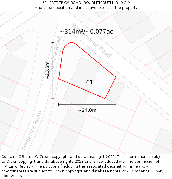 61, FREDERICA ROAD, BOURNEMOUTH, BH9 2LY: Plot and title map