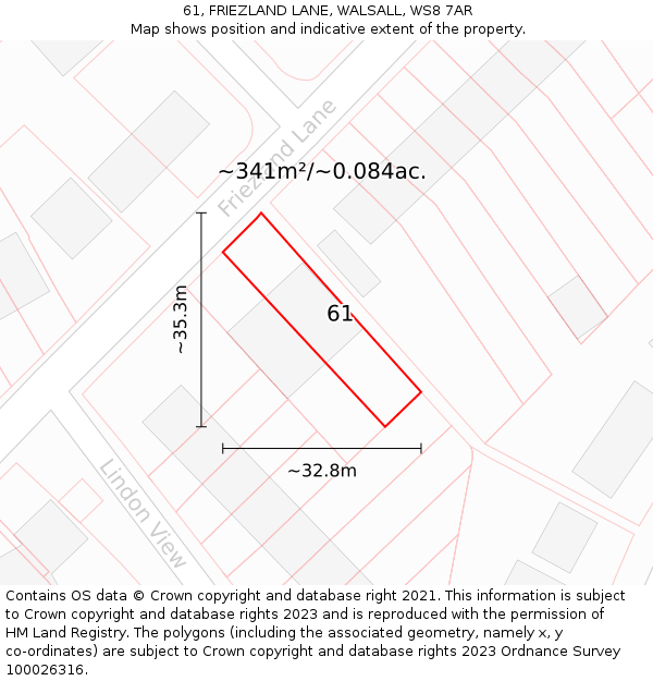 61, FRIEZLAND LANE, WALSALL, WS8 7AR: Plot and title map