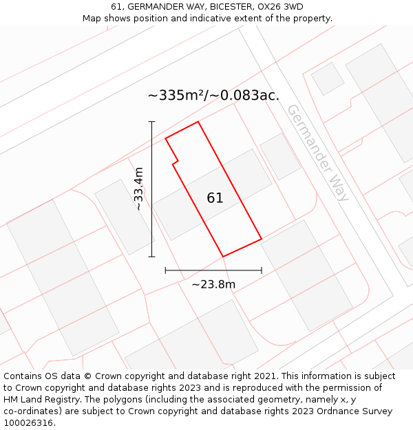 61, GERMANDER WAY, BICESTER, OX26 3WD: Plot and title map