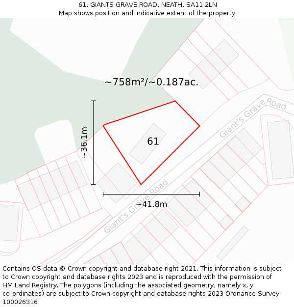61, GIANTS GRAVE ROAD, NEATH, SA11 2LN: Plot and title map