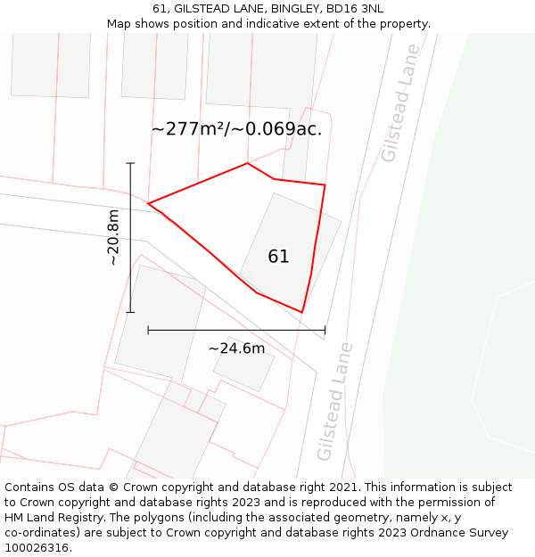 61, GILSTEAD LANE, BINGLEY, BD16 3NL: Plot and title map