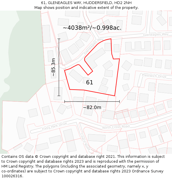 61, GLENEAGLES WAY, HUDDERSFIELD, HD2 2NH: Plot and title map