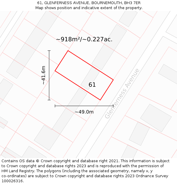 61, GLENFERNESS AVENUE, BOURNEMOUTH, BH3 7ER: Plot and title map