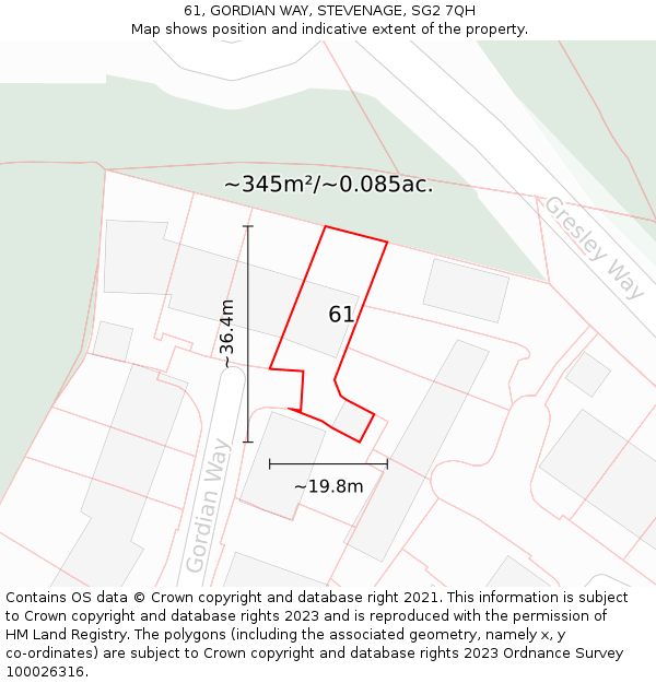 61, GORDIAN WAY, STEVENAGE, SG2 7QH: Plot and title map